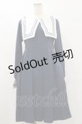FLC / 皆方由衣コラボ/襟付きプリーツワンピース L ネイビー H-25-07-30-067-LO-OP-NS-ZH