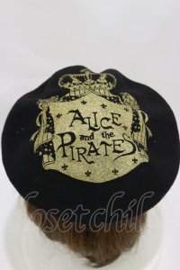 ALICE and the PIRATES / A/Pクラウンプリントベレー帽  ブラック/ゴールド H-25-07-30-014-PA-AC-NS-ZH
