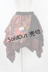 Qutie Frash / 和柄イレギュラースカート  黒×赤 H-25-07-31-1034-QU-SK-KB-ZH