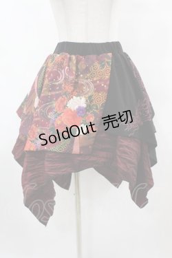 画像1: Qutie Frash / 和柄イレギュラースカート  黒×赤 H-25-07-31-1034-QU-SK-KB-ZH