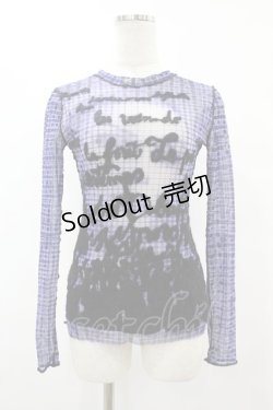 画像1: Jean Paul GAULTIER / 英字チェックパワーネットカットソー 40 紺 H-25-07-31-1019-GO-TO-KB-ZH