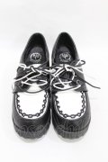 YOSUKE / 厚底レースアップパンプス 25 黒×白 H-25-07-31-1002-PU-SH-KB-ZH