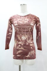 Jean Paul GAULTIER / ボーダー切替ガーゴイルパワーネットカットソー S 茶 H-25-07-31-1020-GO-TO-KB-ZH