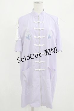 画像1: LISTEN FLAVOR / 火の玉刺繍オープンショルダーチャイナジップシャツワンピ  ライトパープル H-25-08-01-051-PU-OP-KB-ZH