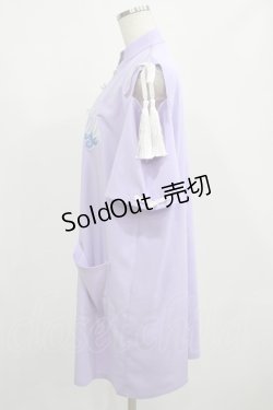 画像2: LISTEN FLAVOR / 火の玉刺繍オープンショルダーチャイナジップシャツワンピ  ライトパープル H-25-08-01-051-PU-OP-KB-ZH