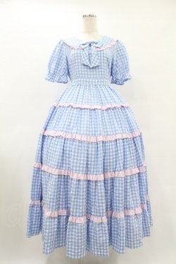 画像1: Lolime by mellfy memory / Bubble Gum ギンガムチェックワンピース M BLUE H-25-08-01-1043-0-OP-NS-ZH