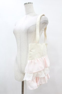 画像2: Maison de FLEUR / フロントフリルトートバッグ  オフ/ピンク H-25-08-01-1028-LO-BG-NS-ZH