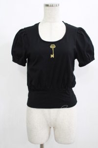 abilletage / 刺繍パフスリーブトップス  ブラック H-25-08-01-055-GO-TO-KB-ZH