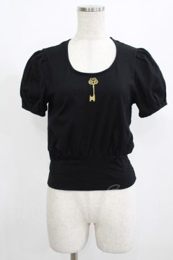 画像1: abilletage / 刺繍パフスリーブトップス  ブラック H-25-08-01-055-GO-TO-KB-ZH
