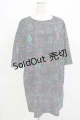 LISTEN FLAVOR / 麻雀フルグラフィックビッグTシャツ  ブラック H-25-08-01-062-PU-TO-KB-ZH