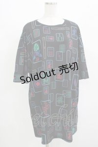 LISTEN FLAVOR / 麻雀フルグラフィックビッグTシャツ  ブラック H-25-08-01-062-PU-TO-KB-ZH