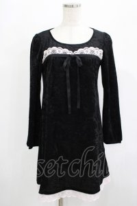 MILK / レーシーベロアワンピース  ブラック×ピンク H-25-08-02-038-ML-OP-KB-ZH