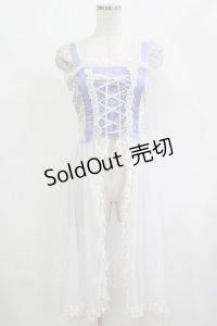 gouk / 和柄切替オーバーワンピース  白×紫 H-25-08-02-043-GO-OP-KB-ZH