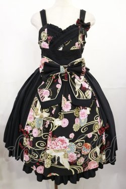 画像1: metamorphose / 花鳥風月〜乙女のはなごろも〜 プリーツジャンパースカート(草柄リボン) Free 黒紅 H-25-08-02-1005-ME-OP-NS-ZH