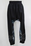 NieR Clothing / ブロッキングサルエルパンツ  黒×和柄九尾水色 H-25-08-02-054-PU-PA-KB-ZH