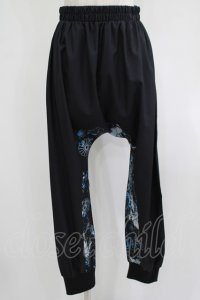 NieR Clothing / ブロッキングサルエルパンツ  黒×和柄九尾水色 H-25-08-02-054-PU-PA-KB-ZH