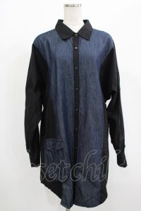 Qutie Frash / デニムビッグシャツ  ネイビー×黒 H-25-08-02-056-QU-BL-KB-ZH