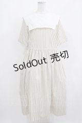 Jane Marple / ヴィンテージストライプビブカラードレス M ベージュ H-25-08-02-014-JM-OP-KB-ZH