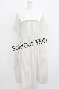 Jane Marple / ヴィンテージストライプビブカラードレス M ベージュ H-25-08-02-014-JM-OP-KB-ZH