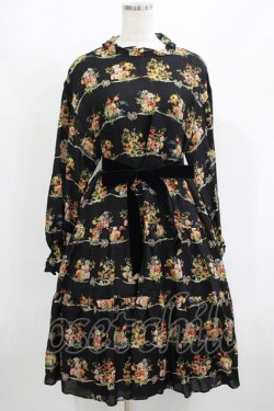画像1: Jane Marple / Jubilee flowersミニドレス  ブラック H-25-08-02-017-JM-OP-KB-ZH