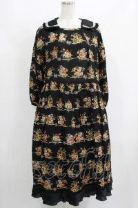 Jane Marple / Jubilee flowersサテンカラードレス  ブラック H-25-08-02-018-JM-OP-KB-ZH