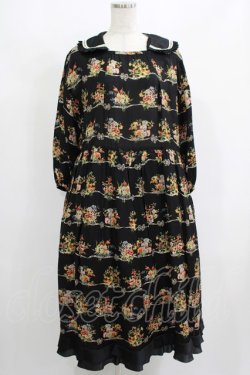 画像1: Jane Marple / Jubilee flowersサテンカラードレス  ブラック H-25-08-02-018-JM-OP-KB-ZH