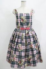 Emily Temple cute / Teddy Bear Tartanノースリーブワンピース - ピンク H-25-08-02-019-ET-OP-KB-ZH