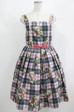 画像1: Emily Temple cute / Teddy Bear Tartanノースリーブワンピース - ピンク H-25-08-02-019-ET-OP-KB-ZH