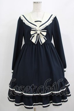 画像1: Melody BasKet / フリルセーラーワンピース  ネイビー H-25-08-02-021-LO-OP-KB-ZH