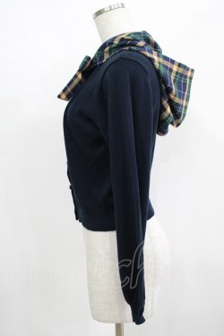画像2: Fi.n.t / チェックフード付きニットカーディガン Free NAVY×GR H-25-08-03-061-CA-TO-NS-ZH