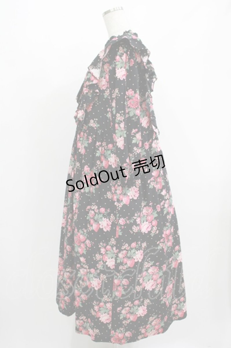 画像2: Jane Marple / Strawberries and flowersラッフルフリルドレス  ブラック H-25-08-04-003-JM-OP-KB-ZH (2)