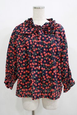 画像1: Jane Marple Dans Le Salon / Falling cherriesパフィーブラウス  navy H-25-08-04-025-JM-BL-KB-ZH