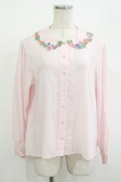 画像1: Jane Marple / Flower embroidery collar blouse  ピンク H-25-08-04-028-JM-BL-KB-ZH