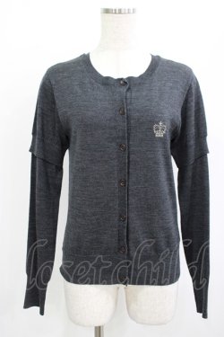 画像1: Jane Marple / クラウン刺繍のレイヤード風カーディガン  グレー H-25-08-04-037-JM-TO-KB-ZH