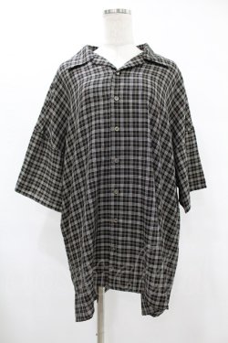画像1: MiDiom / Check Open Collar Shirt  ブラック H-25-08-04-1036-PU-BL-KB-ZH