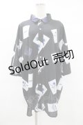 KINGLYMASK / トランプ総柄半袖カットソーシャツ  黒 H-25-08-04-1037-PU-BL-KB-ZH