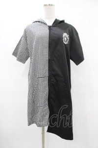 NieR Clothing / 半袖ZIPパーカー  黒×チェック H-25-08-04-1049-PU-TO-KB-ZH