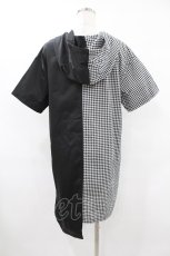 画像2: NieR CLOTHING / 半袖ZIPパーカー  黒×チェック H-25-08-04-1049-PU-TO-KB-ZT277 (2)
