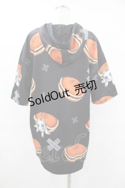 画像2: NieR Clothing / 総柄ZIP半袖パーカー  黒 H-25-08-04-1050-PU-TO-KB-ZH