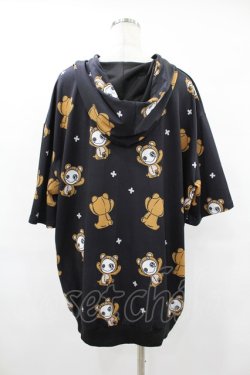 画像2: NieR Clothing / 総柄ZIP半袖パーカー  黒 H-25-08-04-1051-PU-TO-KB-ZH