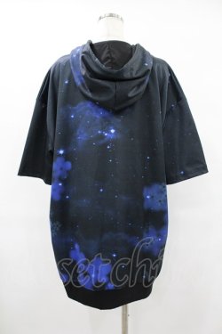 画像2: NieR Clothing / 総柄ZIP半袖パーカー  黒×青 H-25-08-04-1052-PU-TO-KB-ZH