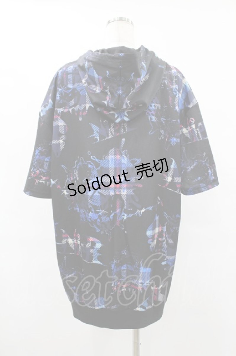 画像2: NieR CLOTHING / 総柄ZIP半袖パーカー  黒 H-25-08-04-1055-PU-TO-KB-ZT284 (2)