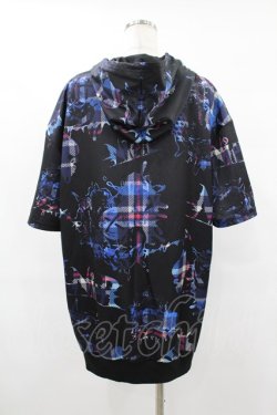 画像2: NieR Clothing / 総柄ZIP半袖パーカー  黒 H-25-08-04-1055-PU-TO-KB-ZH