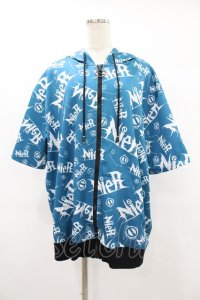 NieR Clothing / 総柄ZIP半袖パーカー  青 H-25-08-04-1057-PU-TO-KB-ZH