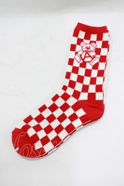 画像1: Candy Stripper / ANARCHY BEAR CHECKER SOCKS  レッド H-25-08-04-059-PU-ZA-KB-ZH