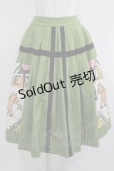 Jane Marple / Strolling cat cloth work skirt M グリーン H-25-08-04-008-JM-SK-KB-ZH