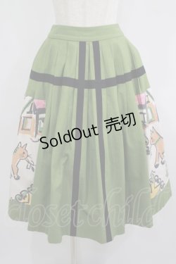 画像1: Jane Marple / Strolling cat cloth work skirt M グリーン H-25-08-04-008-JM-SK-KB-ZH
