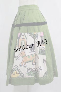 画像2: Jane Marple / Strolling cat cloth work skirt M グリーン H-25-08-04-008-JM-SK-KB-ZH