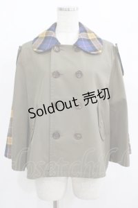 Jane Marple / タータンチェックとコットンギャバジンケープジャケット M カーキ H-25-08-04-018-JM-JA-KB-ZH
