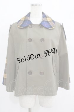 画像1: Jane Marple / タータンチェックとコットンギャバジンケープジャケット M カーキ H-25-08-04-018-JM-JA-KB-ZH